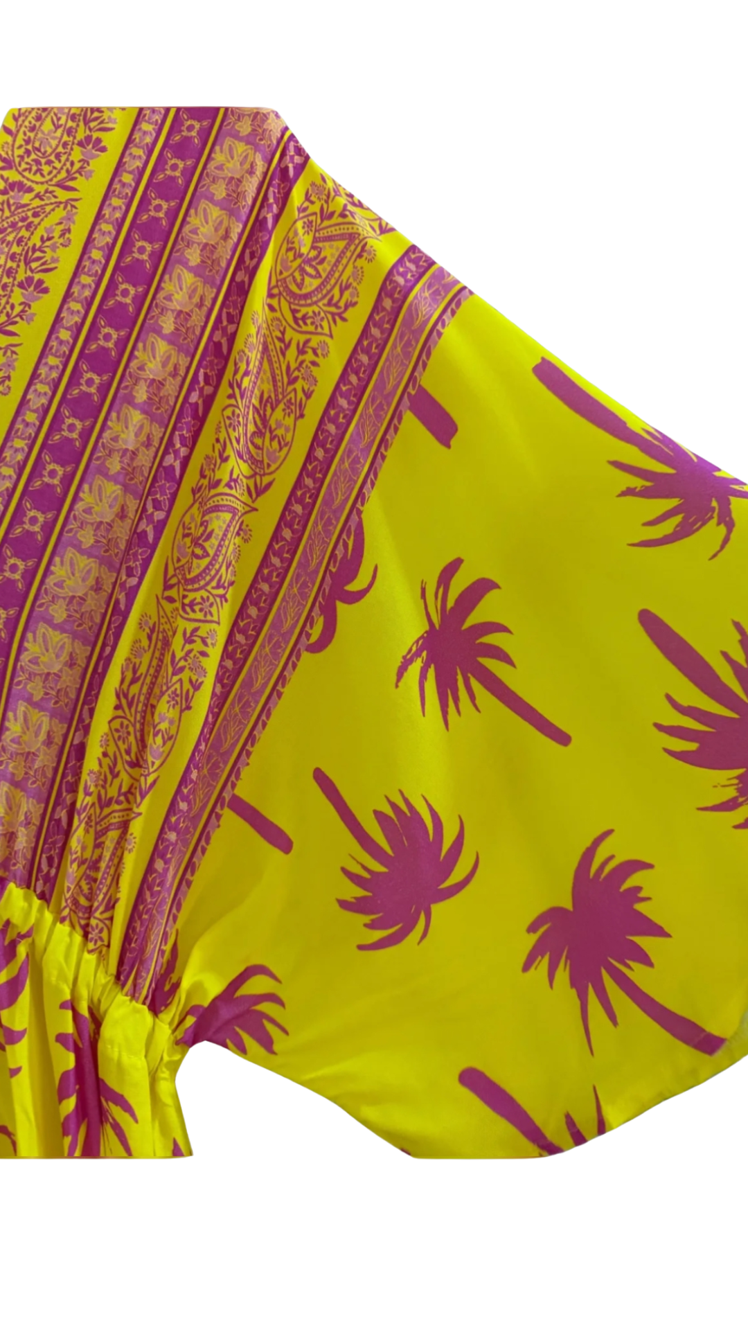 Robe Longue Col V Jaune à Palmier Fuchsia NADOU
