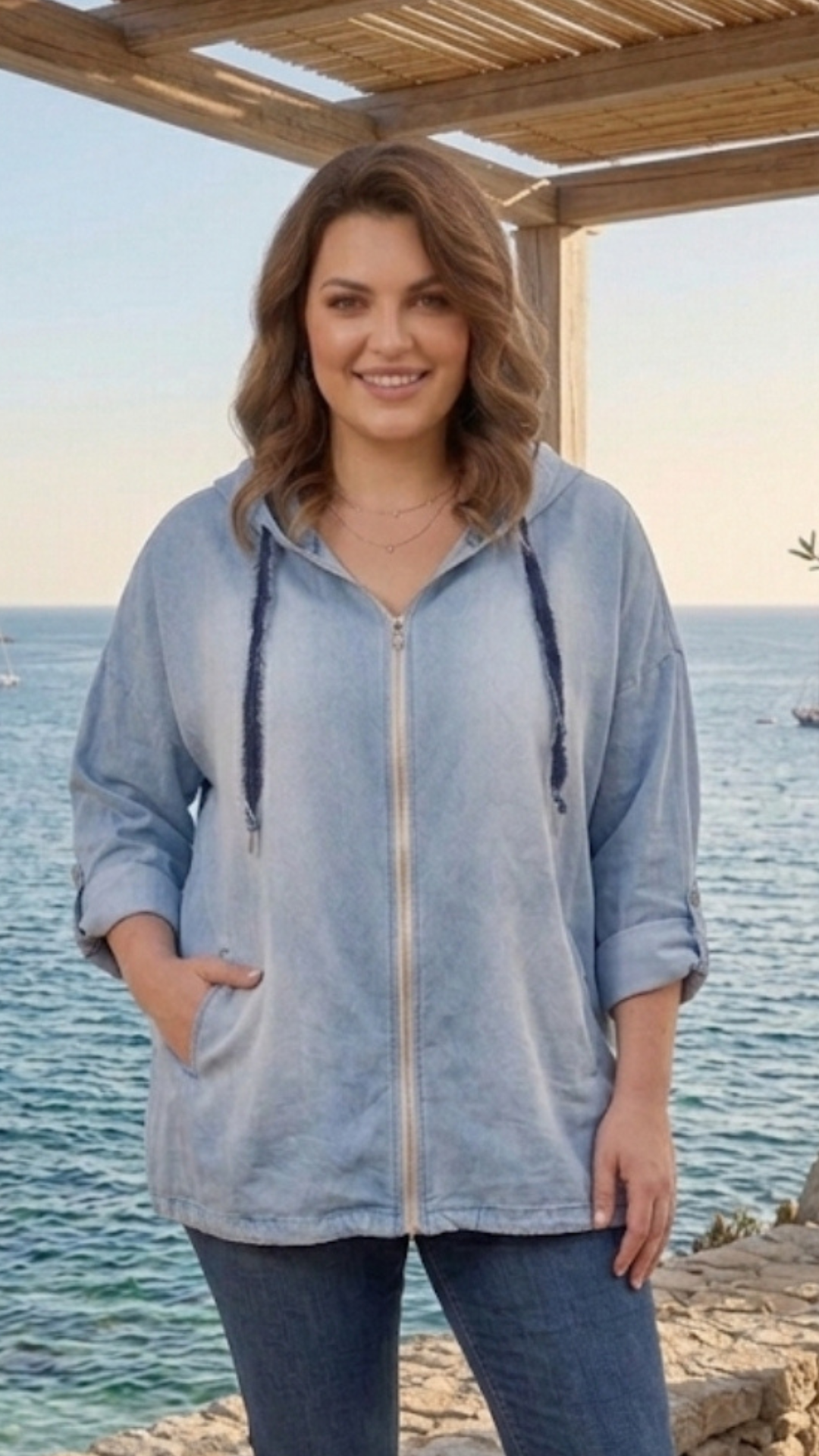 Veste à Capuche Bleu Jean et Sequins Argentés RISE