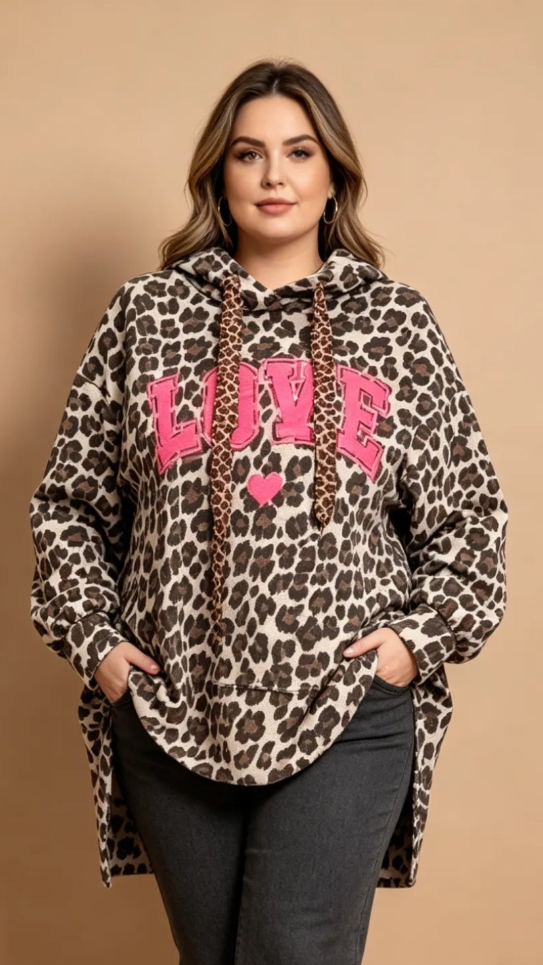 Sweat Oversize à Capuche Imprimé Léopard LOVE