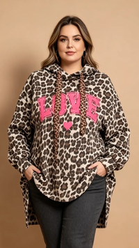 Sweat Oversize à Capuche Imprimé Léopard LOVE