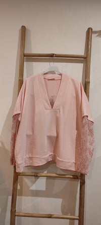 Sweat Oversize Rose Poudré  "Etoile  Dentelle"