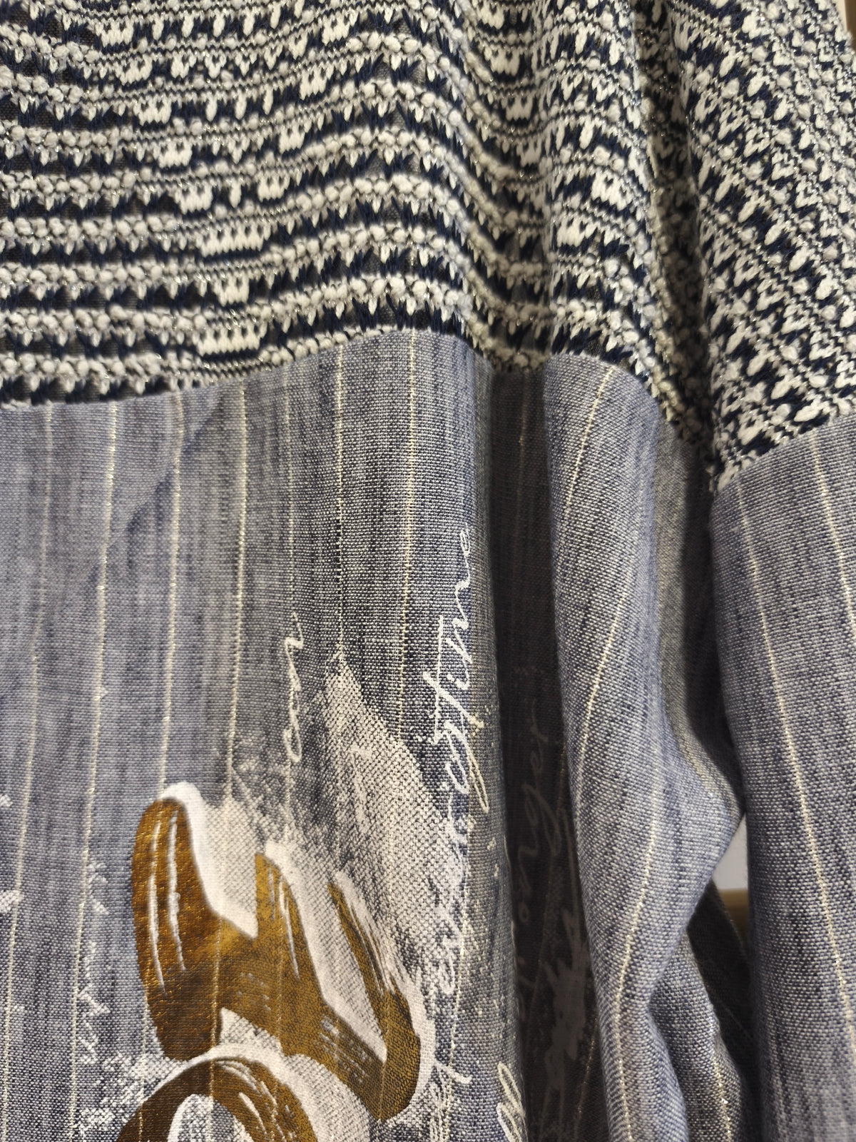 Veste à Capuche Gaufré & Crochet Ajouré Bleu Jean Broderie Dorée HOPE