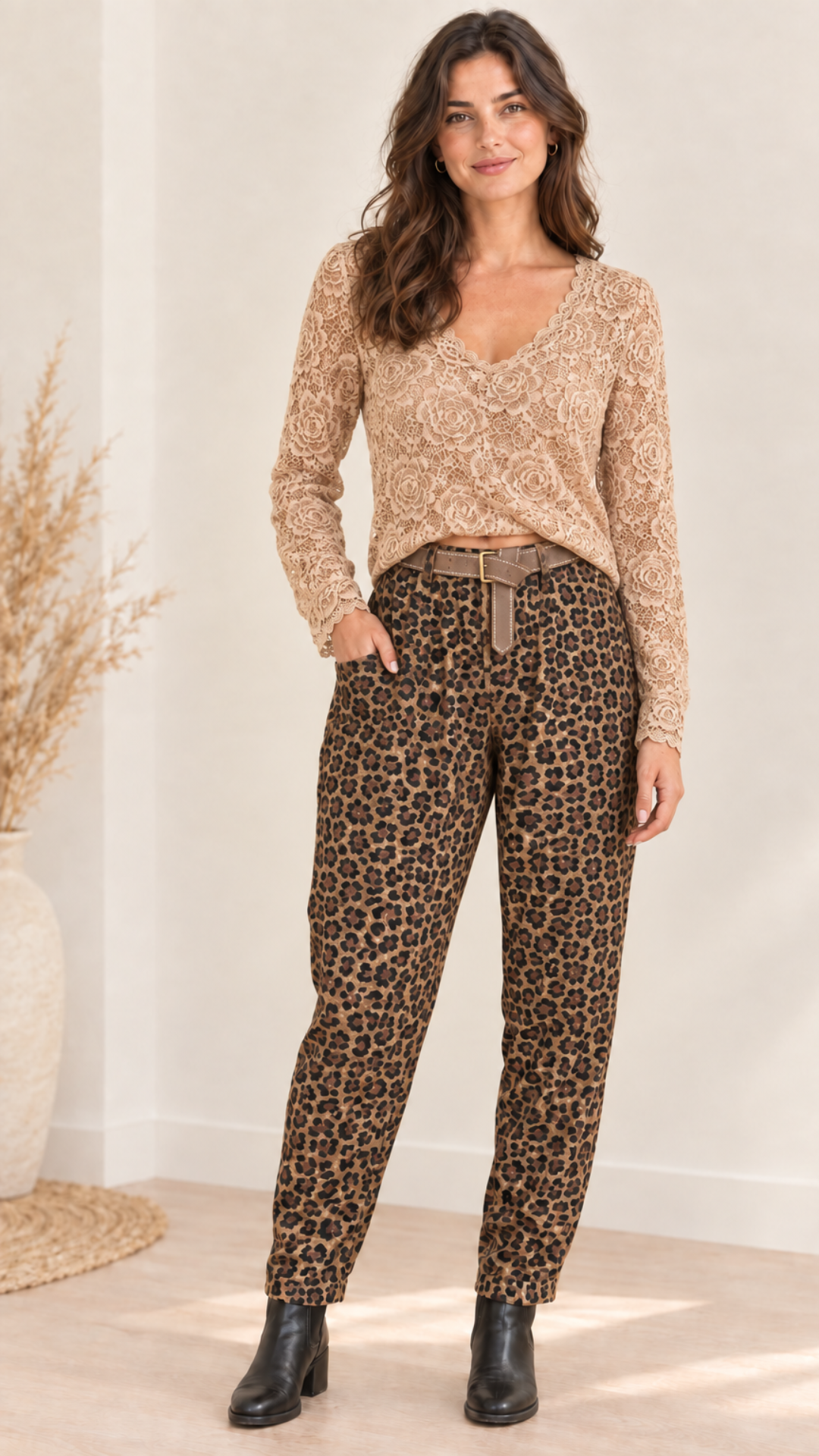Pantalon Imprimé Léopard Camel ALES