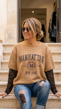 Pull Camel Manches Dentelle Chocolat "MANHATTAN"