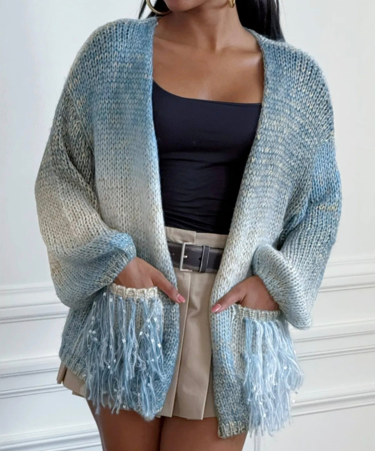 Gilet Bleu et Doré Poches à Franges ALDO