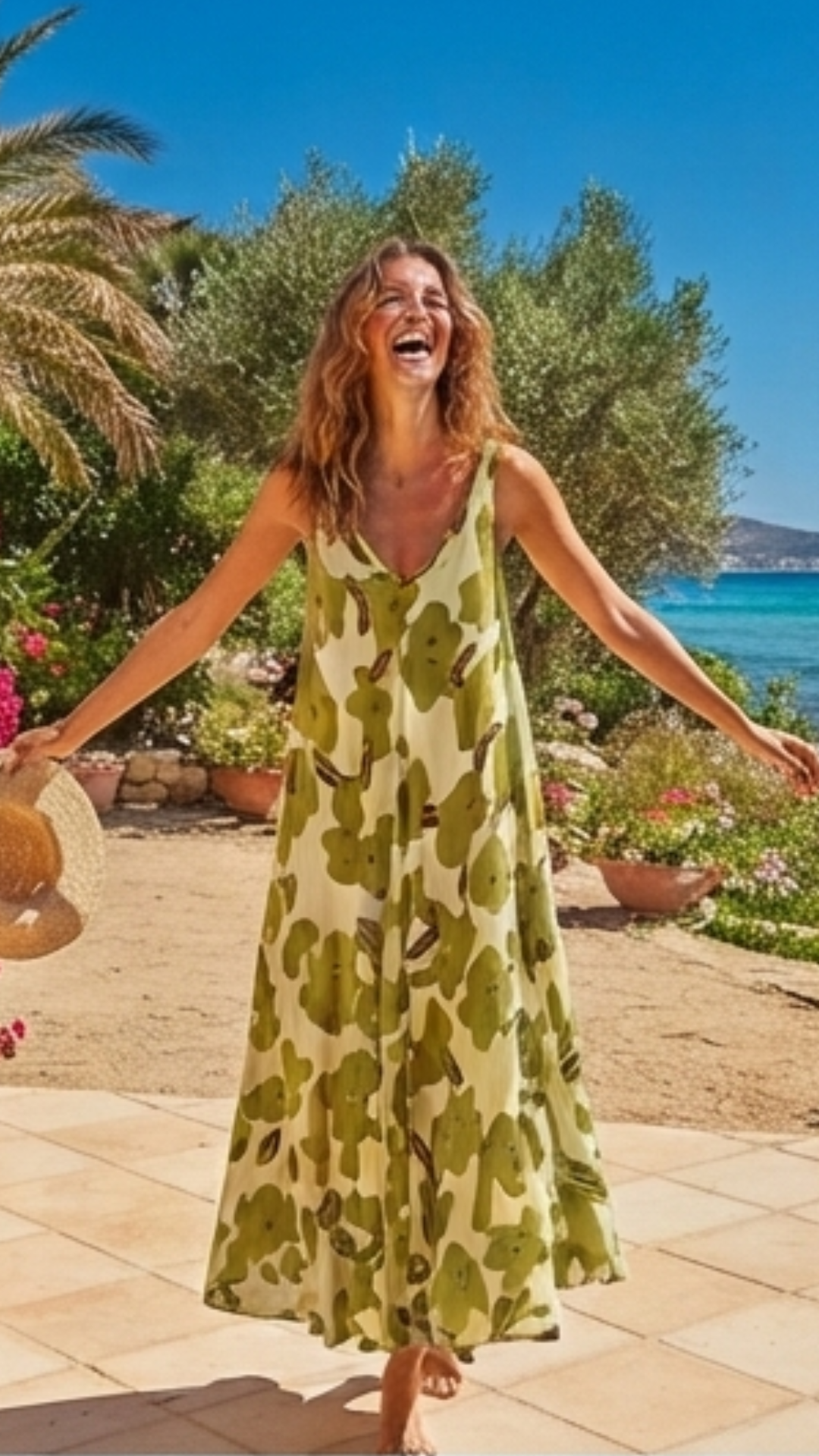 Robe Evasée à Fleurs Vert Olive et Chocolat GIGI