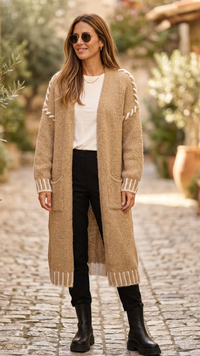Gilet Long Camel Clair et Torsade DODY