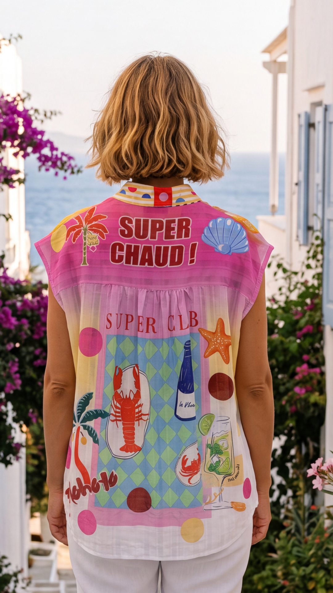 Chemise Sans Manches Motif Poissons "SUPER CHAUD"
