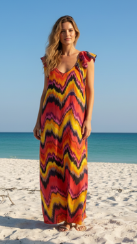 Robe Multicolore à Manches courtes Bouffantes LYDEN