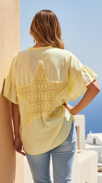 Chemise Jaune Pâle à Empiècement Etoile GINI
