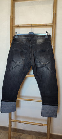 Jean Noir à Empiècements Coeurs Simili Cuir DAM'S