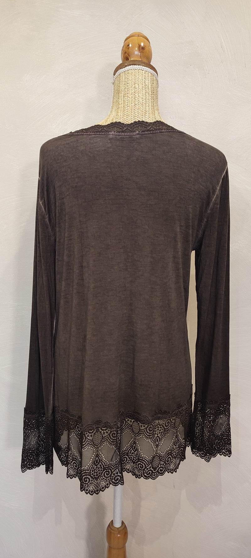 Top Dentelle Col V Marron ELY