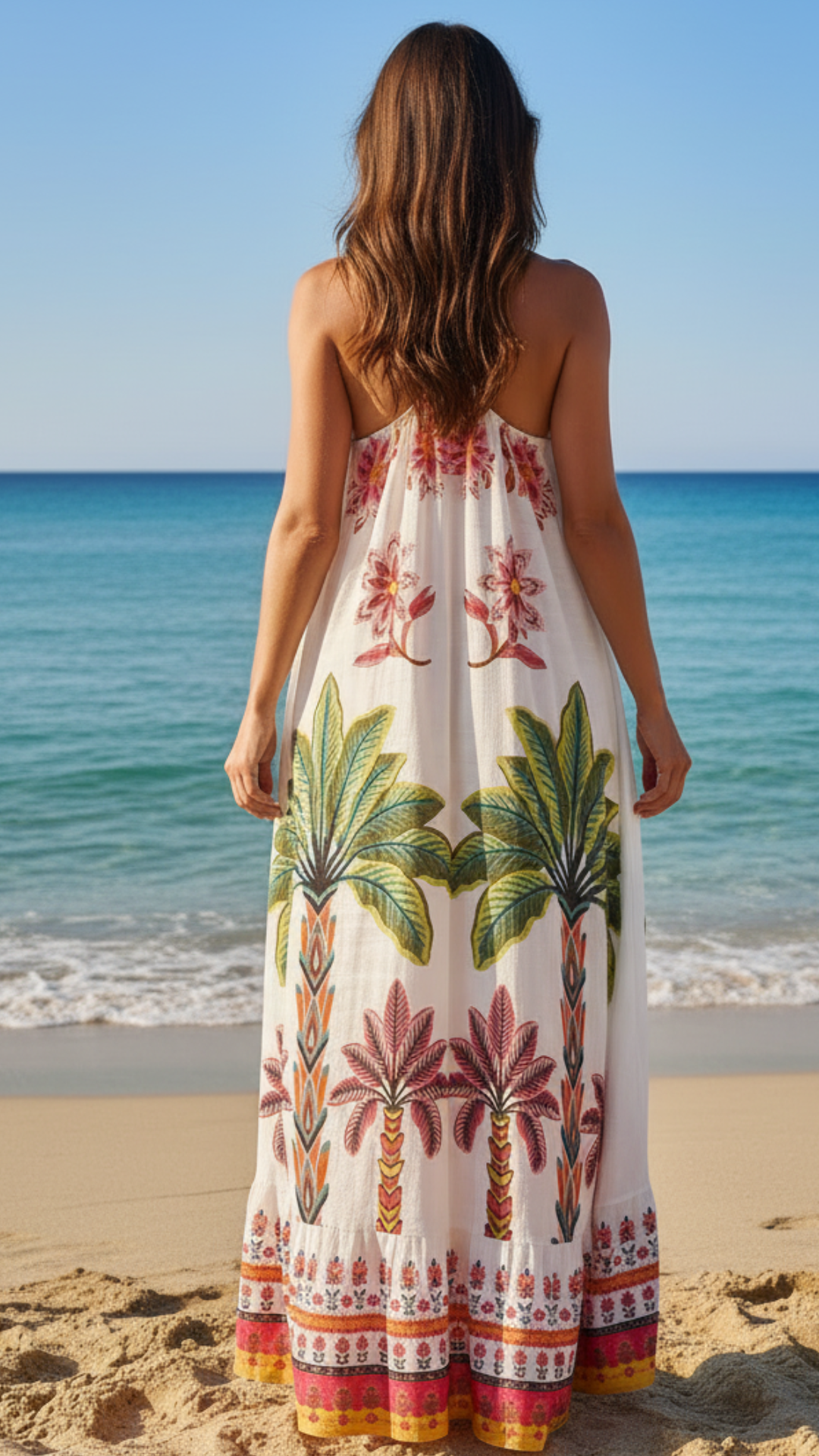 Robe Longue blanche à Bretelles Imprimé Perroquets JENNY