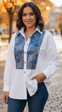 Chemise Blanche à Empiècement Jean Brodé CARLA