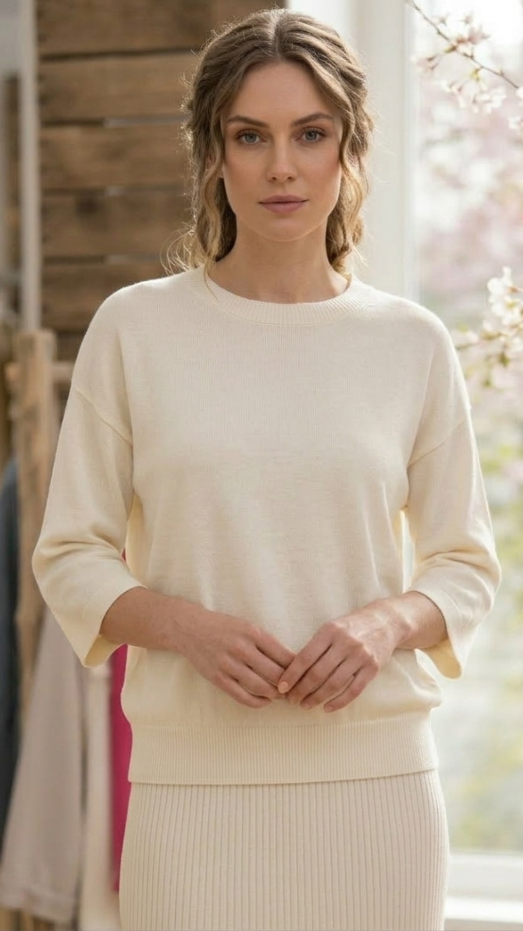Pull Ecru Dos Nu à Fleurs Blanches TITIA