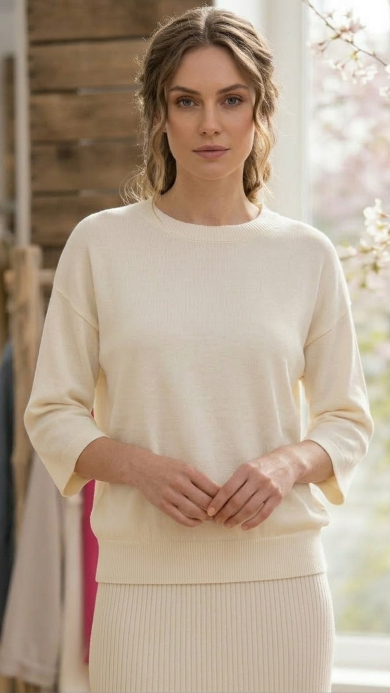 Pull Ecru Dos Nu à Fleurs Blanches TITIA