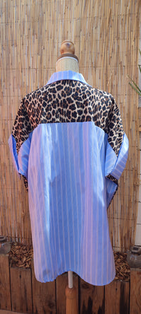 Chemise Rayée Bleue et léopard à Motif Palmiers CECILIA