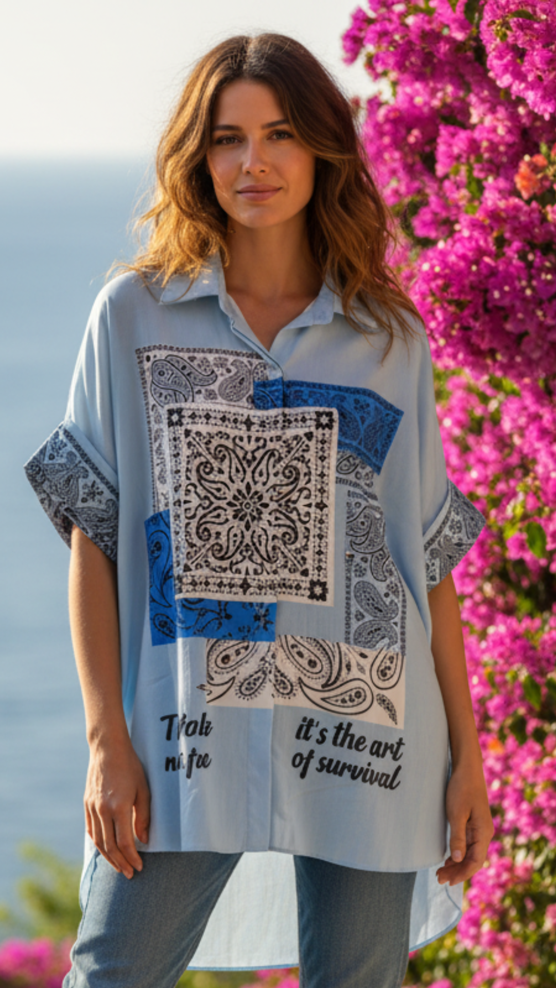 Chemise Oversize Bleu Ciel  Motif "BANDANA"