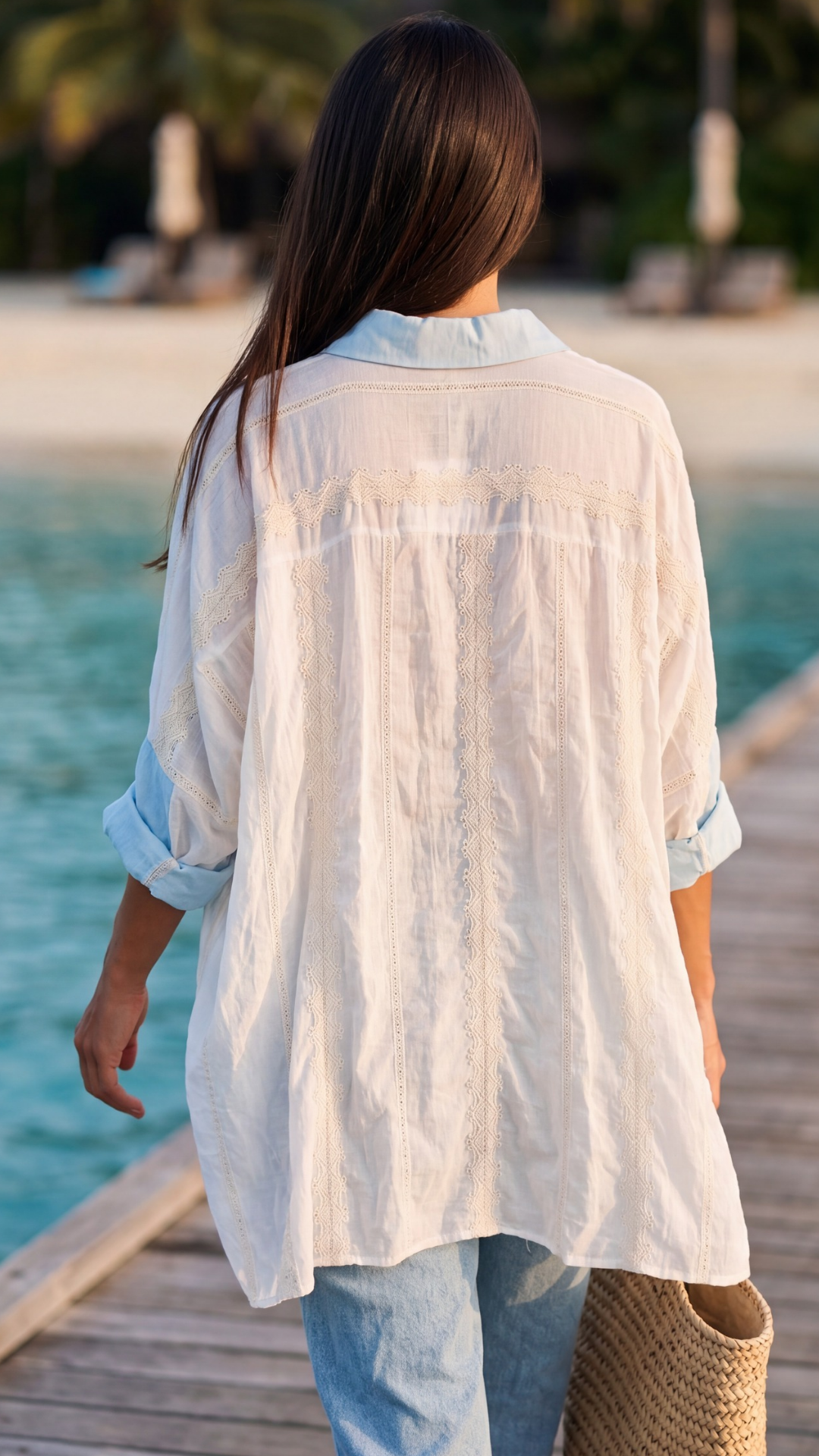 Chemise Poncho Blanc Cassé Ornée de Broderie ARMELLE