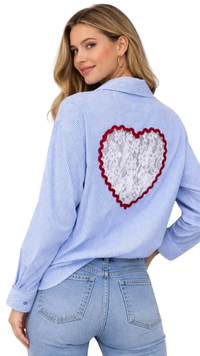 Chemise Rayée Bleu et Blanc Dos Coeur Dentelle HEART