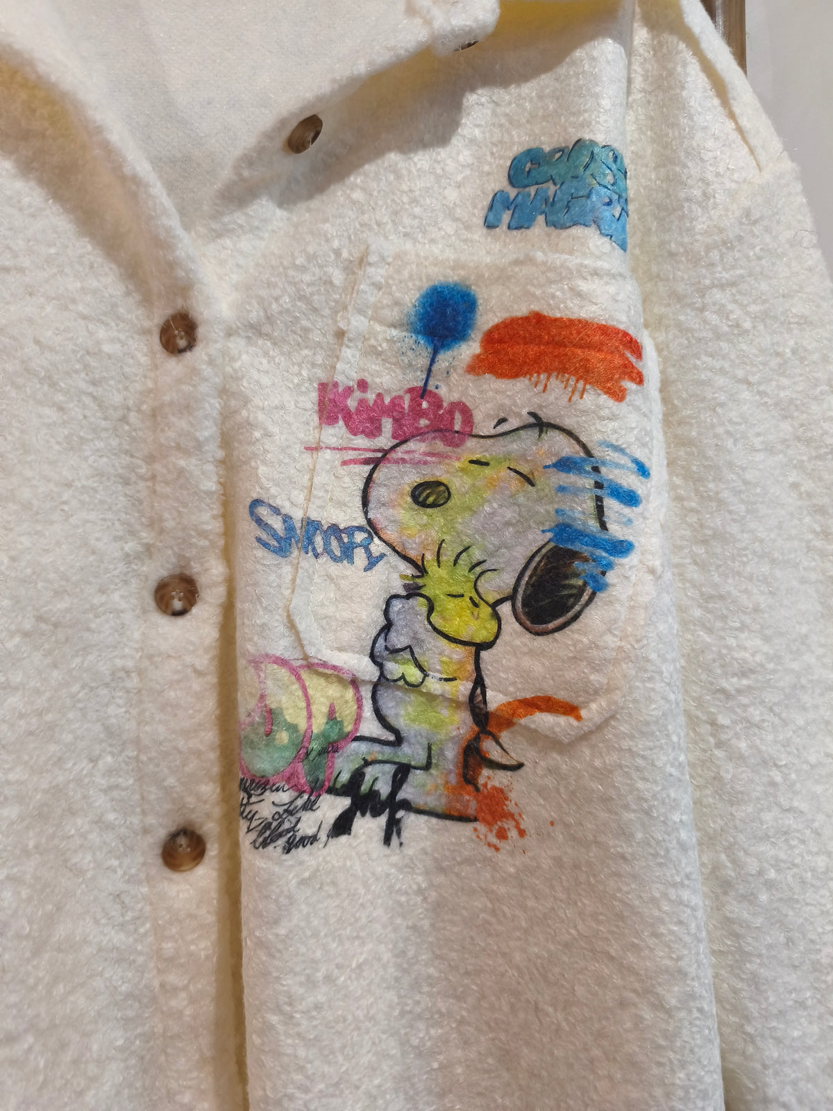 Veste Surchemise en Bouclette Ecru Motif SNOOPY