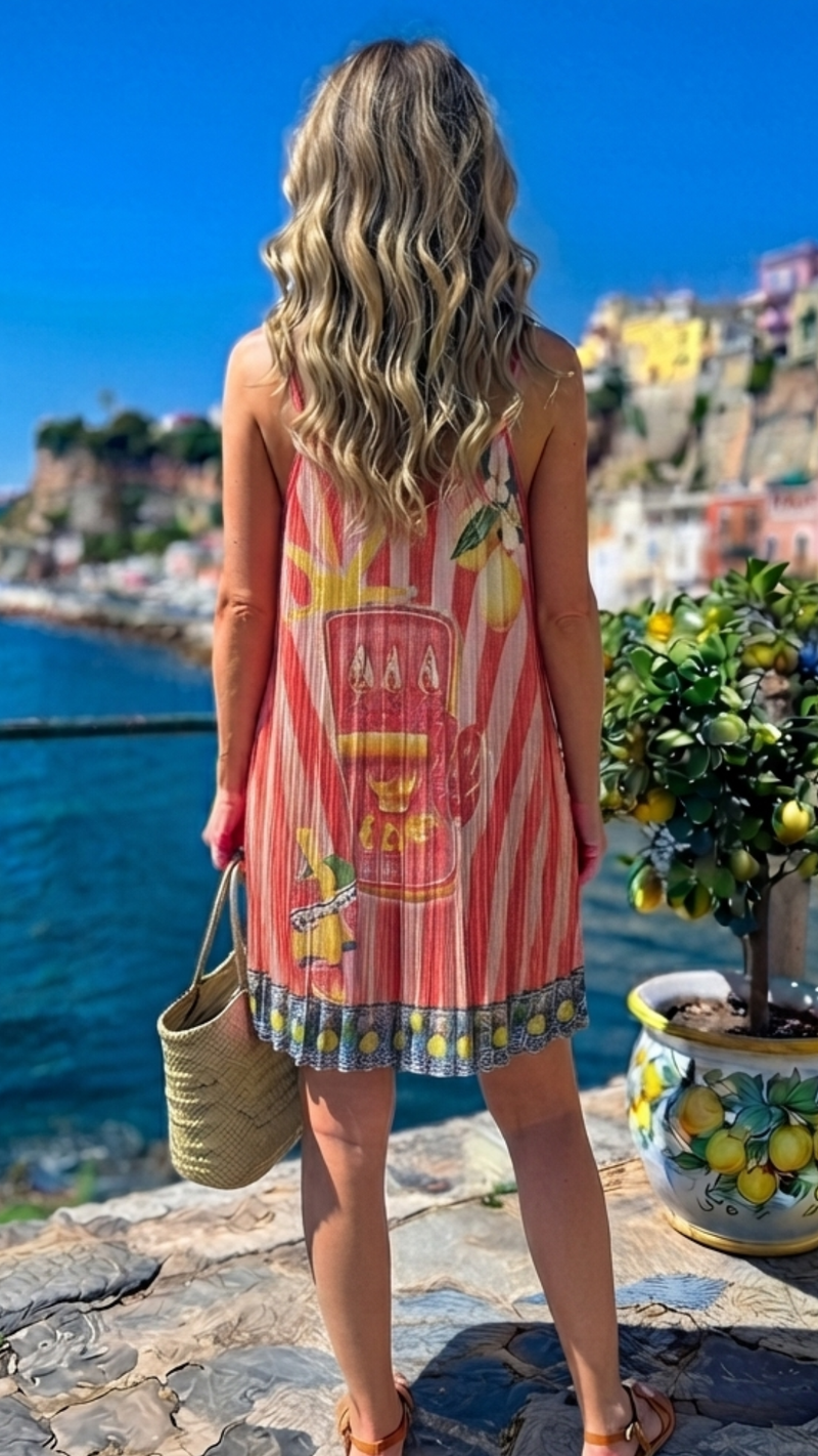 Robe Lurex Rouge Rayée à Motif Citrons "LIMON"