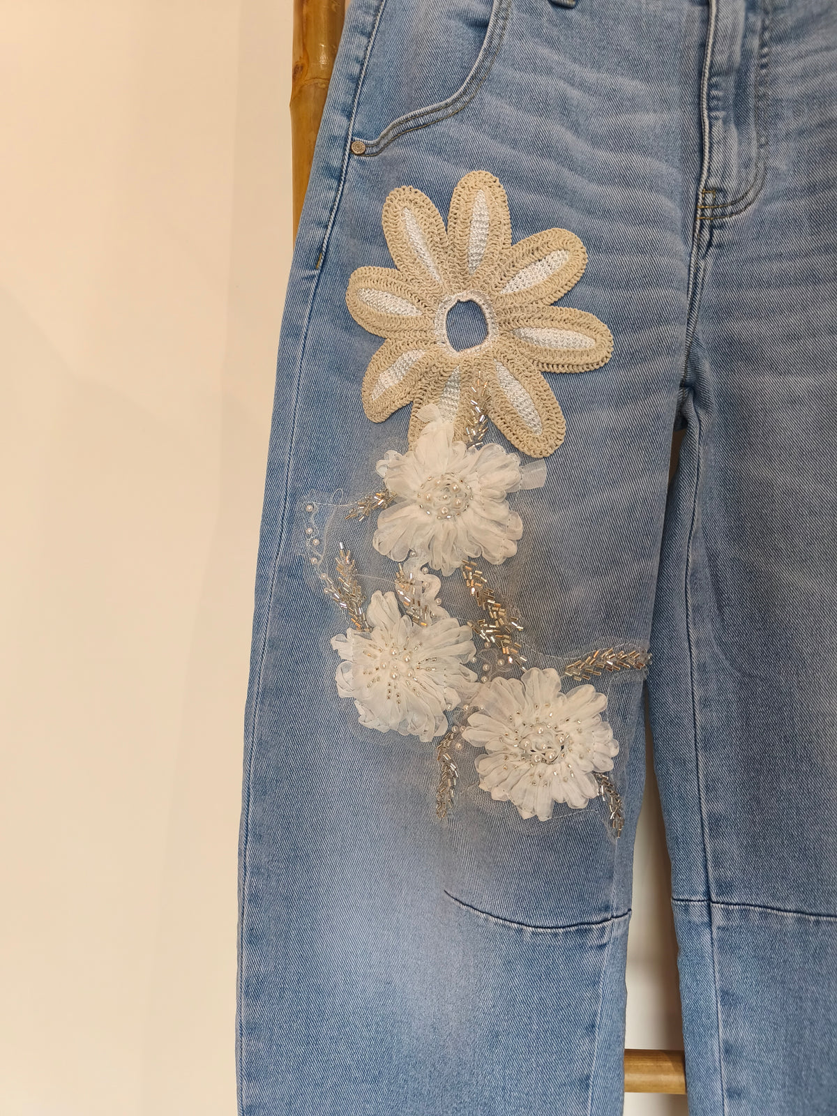Jean Bleu Clair Fleurs Brodées Bohème ANATOLE