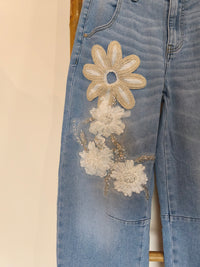 Jean Bleu Clair Fleurs Brodées Bohème ANATOLE