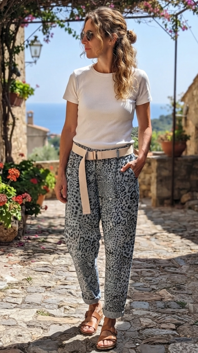 Pantalon Bleu Jean Imprimé Léopard ZIGGY