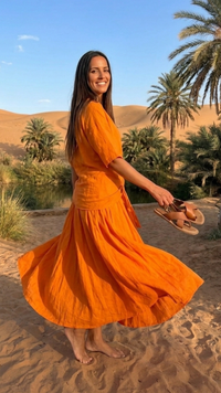Ensemble Chemise et Jupe Longue Voile de Coton Orange