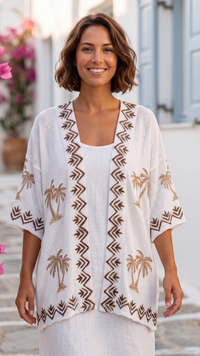 Kimono Blanc à imprimé Palmier FEBEY