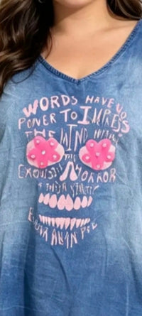 Top Oversize Bleu Jean "TÊTE DE MORT"