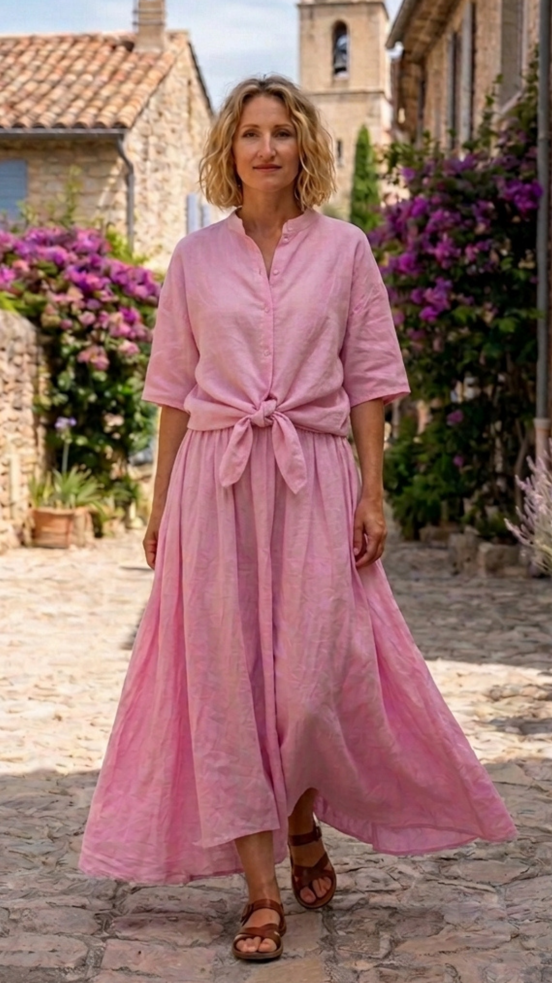 Ensemble Chemise et Jupe Longue Voile de Coton Rose