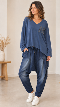 Pantalon Jog Sarouel Bleu Jean ALBIN