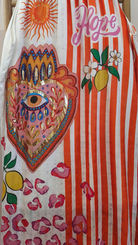 Robe Longue Rayée Orange à Motif Oeil BOHA