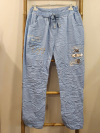 Pantalon Bleu Ciel à Empiècements Sequins ENJOY