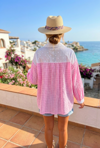 Chemise Oversize Vichy Rose et Blanc Patchwork Sequins FRANY