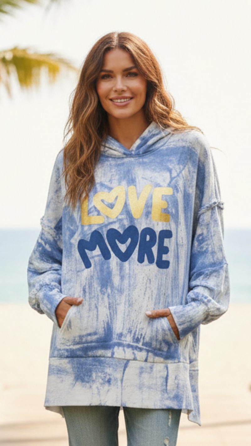 Sweat Oversize à Capuche Blanc et Bleu "LOVE MORE"