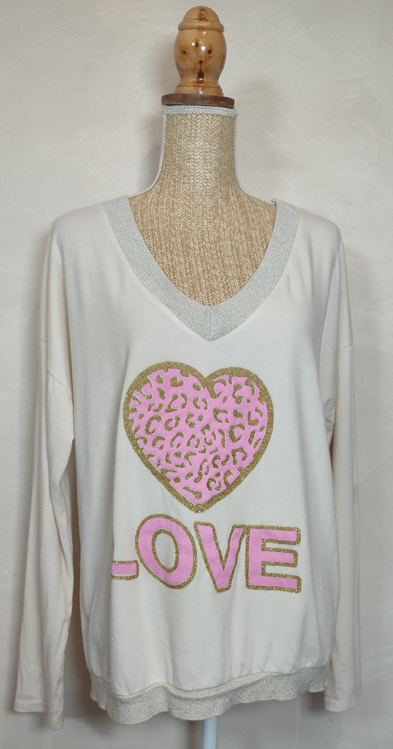 Tee-Shirt Beige Clair à Imprimé LOVE