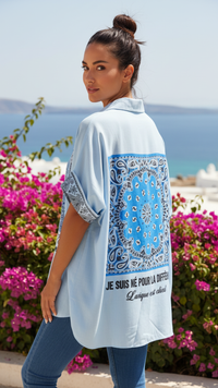 Chemise Oversize Bleu Ciel  Motif "BANDANA"