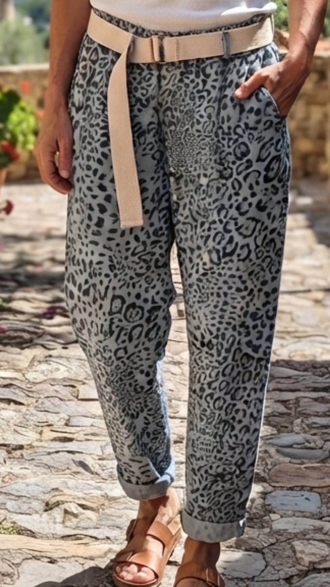 Pantalon Bleu Jean Imprimé Léopard ZIGGY