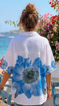 Chemise Blanche Oversize Imprimé Fleur BLEUET
