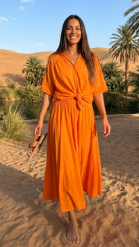 Ensemble Chemise et Jupe Longue Voile de Coton Orange