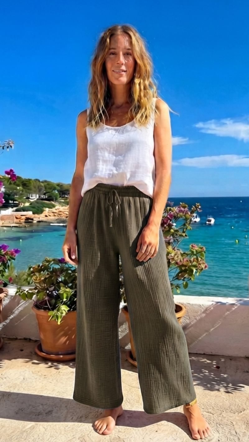 Pantalon Gaze de Coton  Kaki Uni UGO