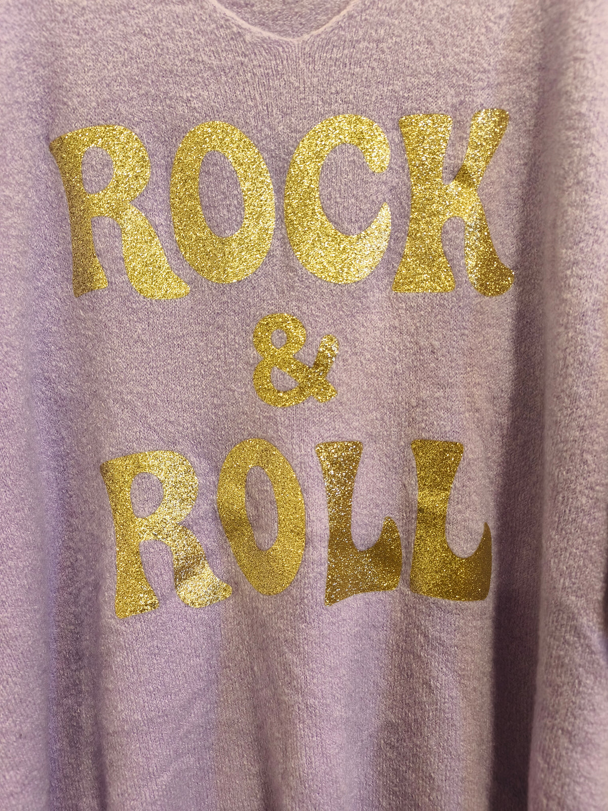 Pull Lilas Oversize Inscription Pailletée ROCK & ROLL