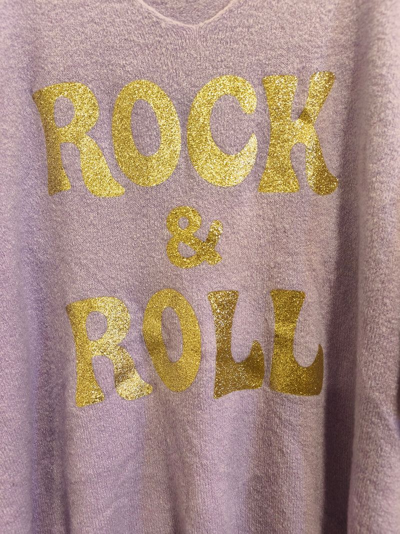 Pull Lilas Oversize Inscription Pailletée ROCK & ROLL