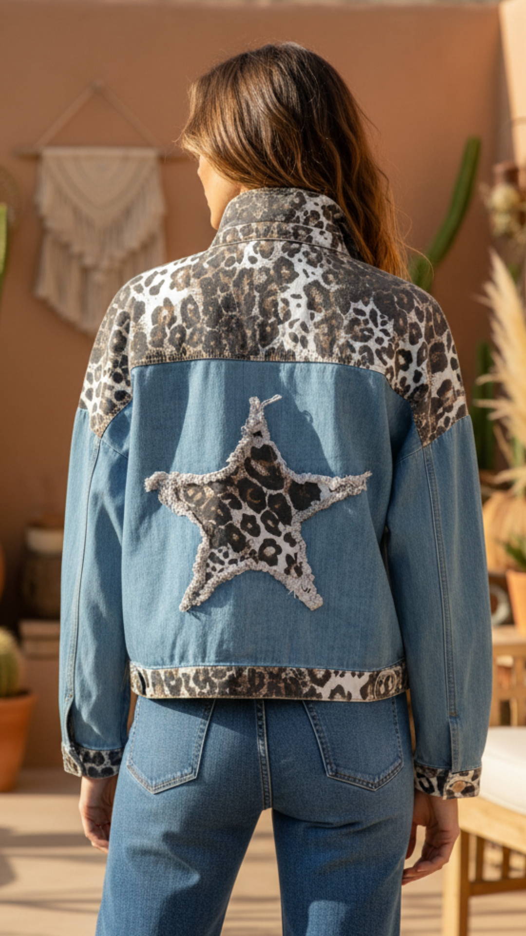 Veste en Jean Imprimé Léopard Motif Etoile SYA