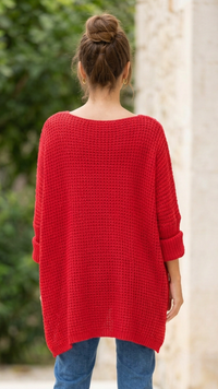 Pull Rouge à Inscription Léopard AMORE