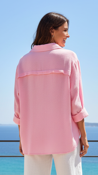 Chemise Gaze de Coton Rose Palmier Brodés THEA