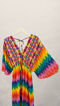 Robe Longue Col V Imprimé Multicolore DANIELA